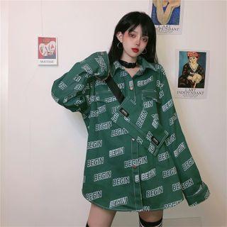 Set: All Over Letter Shirt Jacket + Crossbody Bag