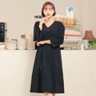 V-neck Pintuck-trim Midi Dress