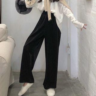 Plain Wide Leg Pants Black - One Size