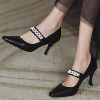 Pointy-toe Faux Pearl Stiletto Heel Mary Jane Pumps