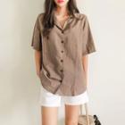 Elbow-sleeve Pocket-front Blouse
