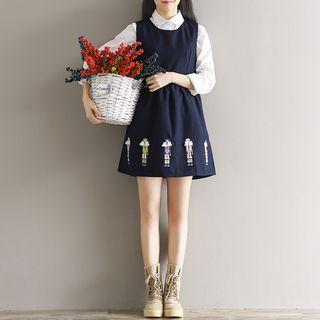 Set: Sleeveless Embroidered Dress + Blouse