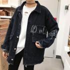 Fray Hem Applique Washed Denim Jeans