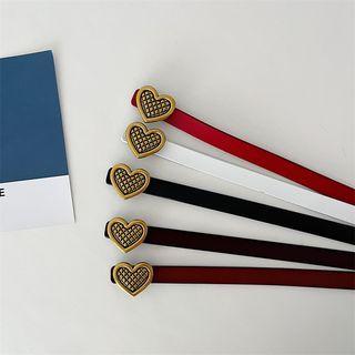 Heart Buckle Genuine Leather Slim Belt / Belt Hole Puncher / Set