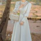 Long-sleeve Plain A-line Dress / Veil