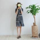 Drawstring-waist Patterned Dress Navy Blue - One Size