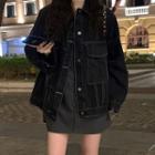 Denim Jacket / Long-sleeve Button Mini A-line Dress