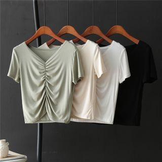 Short-sleeve Ruched V-neck T-shirt