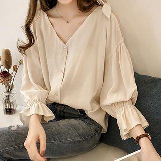 Bell-sleeve Cold-shoulder Shirt