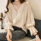 Bell-sleeve Cold-shoulder Shirt