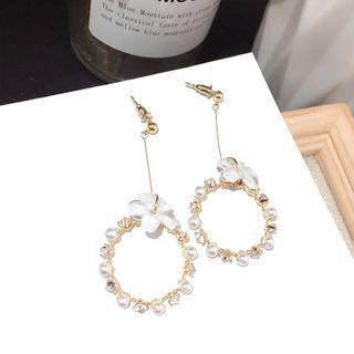 Flower Hoop Drop Earring 1 Pair - Steel Pin - Gold - One Size