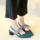Check Bow-accent Chunky-heel Sandals
