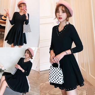 3/4-sleeve Lace-up A-line Mini Dress