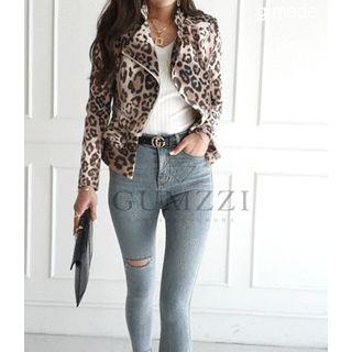 Padded-shoulder Leopard Rider Jacket