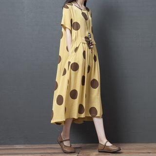 Short-sleeve Polka Dot Midi Dress