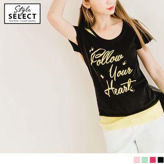 Mock Two Piece Letting Short Sleeve Top