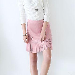Mini Fringed A-line Skirt