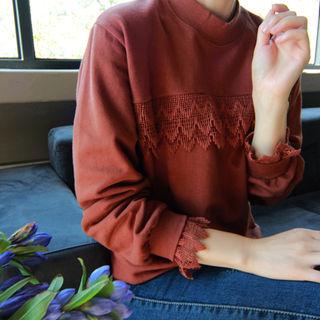 Crew-neck Lace-trim Pullover