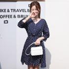 V-neck 3/4-sleeve Polka-dot Shirtdress