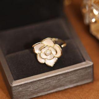 Flower Alloy Open Ring Camellia - White - One Size
