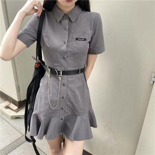 Short-sleeve Mini A-line Shirt Dress / Belt