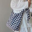 Checkerboard Print Canvas Tote Bag Checkerboard - Black & White - One Size