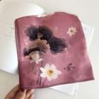 Lotus Print Silk Neck Scarf Dark Pink - One Size