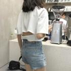 Elbow-sleeve Zip Cutout T-shirt