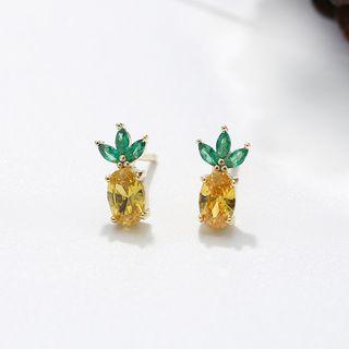 925 Sterling Silver Rhinestone Pineapple Earring Stud Earring - Pineapple - One Size