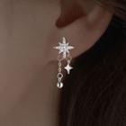 Star Rhinestone Asymmetrical Sterling Silver Dangle Earring 1 Pair - Non-matching - Silver - One Size