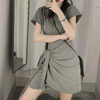 Short-sleeve Wrap Mini T-shirt Dress