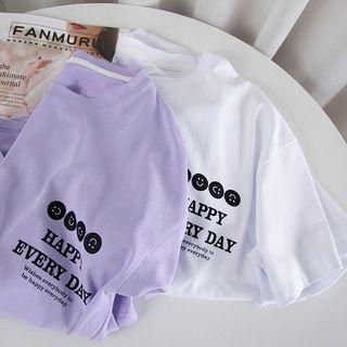 Smiley Face Lettering Short-sleeve T-shirt