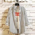 3/4-sleeve Striped Button-down Shirt