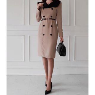 Wide-collar Double-breasted Midi Coatdress
