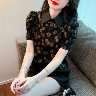 Short-sleeve Floral Asymmetrical Blouse