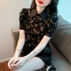 Short-sleeve Floral Asymmetrical Blouse