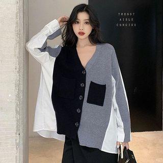 Buttoned Color Block Cardigan As Shown In Figure - One Size