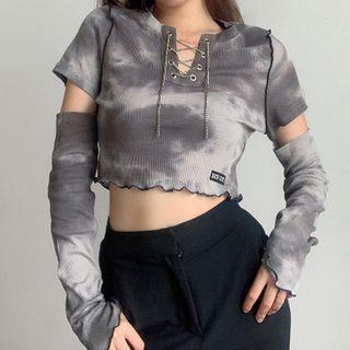 Long-sleeve Tie-dyed Chained T-shirt