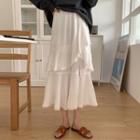 Lace Trim Layered Midi A-line Skirt