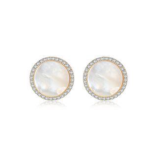 Sterling Silver Plated Gold Fashion Elegant Geometric Round Fritillary Stud Earrings With Cubic Zirconia Golden - One Size