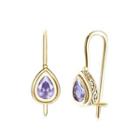925 Sterling Gold Plated Retro Elegant Fashion Water Drop Shape Earrings With Purple Cubic Zircon Silver - One Size
