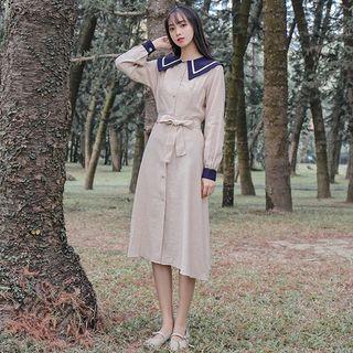 Sailor Collar Button-front Tie-waist Dress