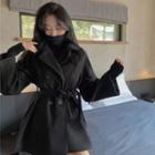 Double Breasted Woolen Coat Black - One Size