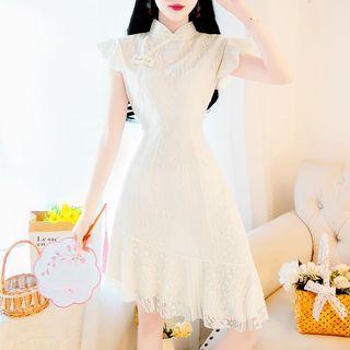 Sleeveless Lace Ruffled Sheath Dress