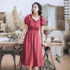 Puff-sleeve High Waist Dress