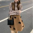 Ruffled Trim Turtleneck Sweater / Bow Jumper Skirt