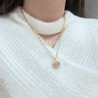 Sunflower Rhinestone Pendant Layered Alloy Necklace Gold - One Size