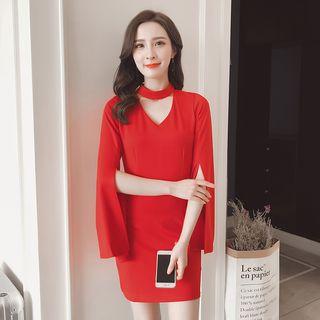 Choker-neck Long-sleeve Dress
