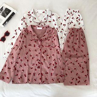 Set: Cherry Print Long-sleeve Top + Pants