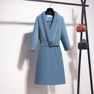 Plain Belted Midi A-line Dress